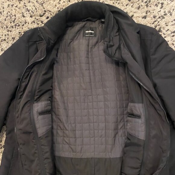 Strellson Mens Black lined Coat Jacket 46R XXL Switzerland concealed Hood - Picture 3 of 16